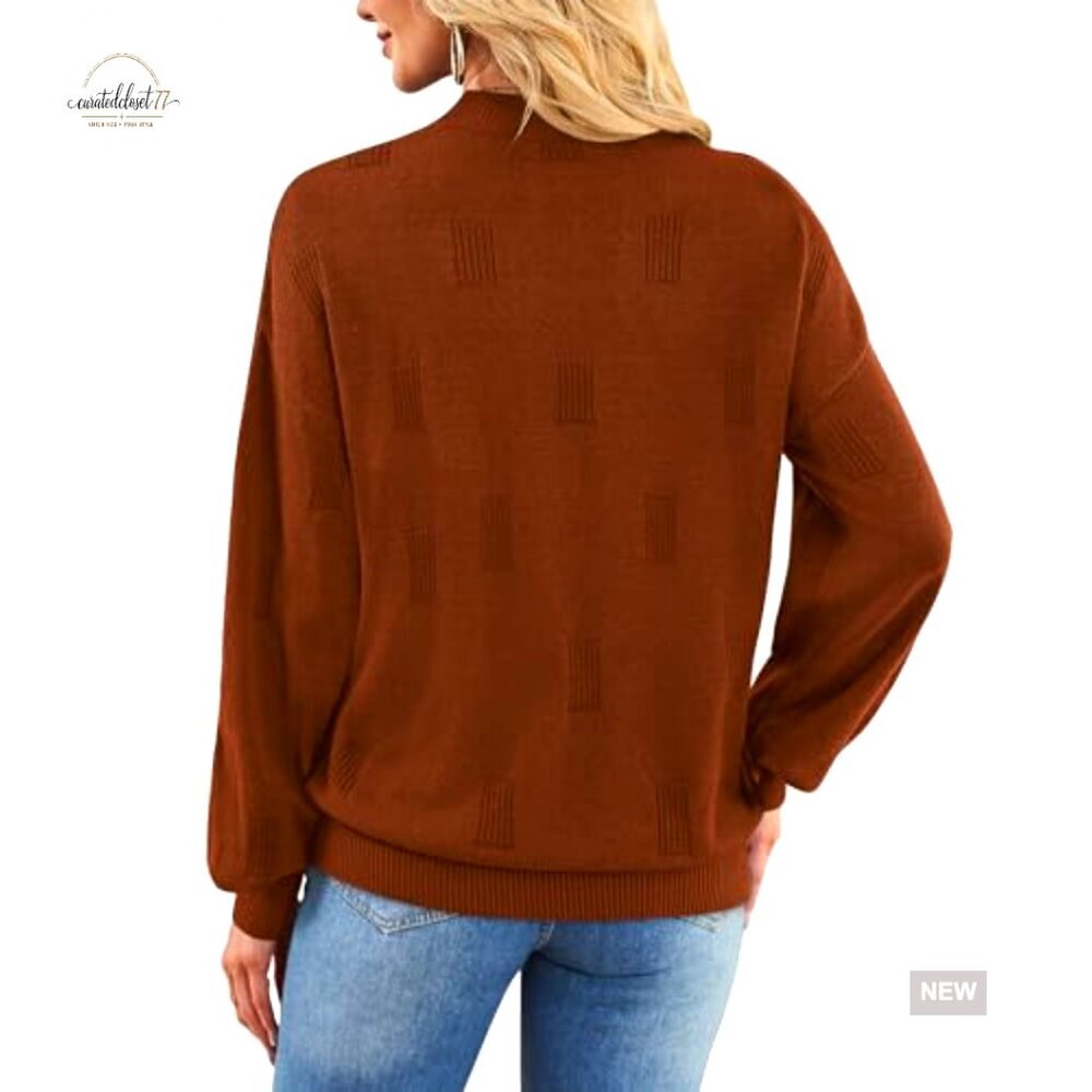 Turtleneck Pullover Sweater with Puff Sleeves, Loose Fit, Fall Fashion - Picture 5 of 7